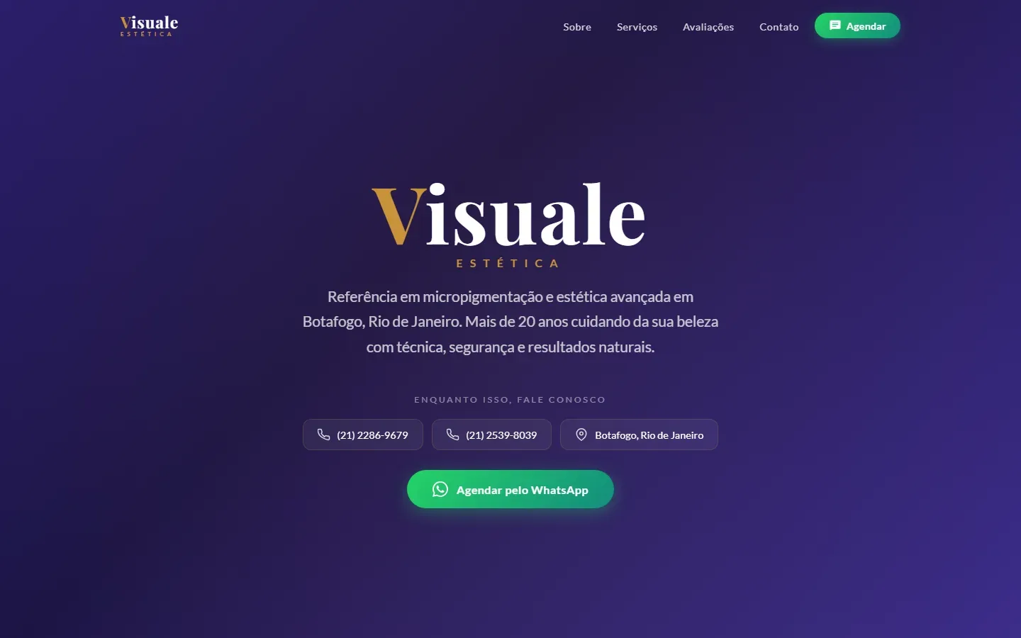 Página inicial do site Visuale Estética no computador