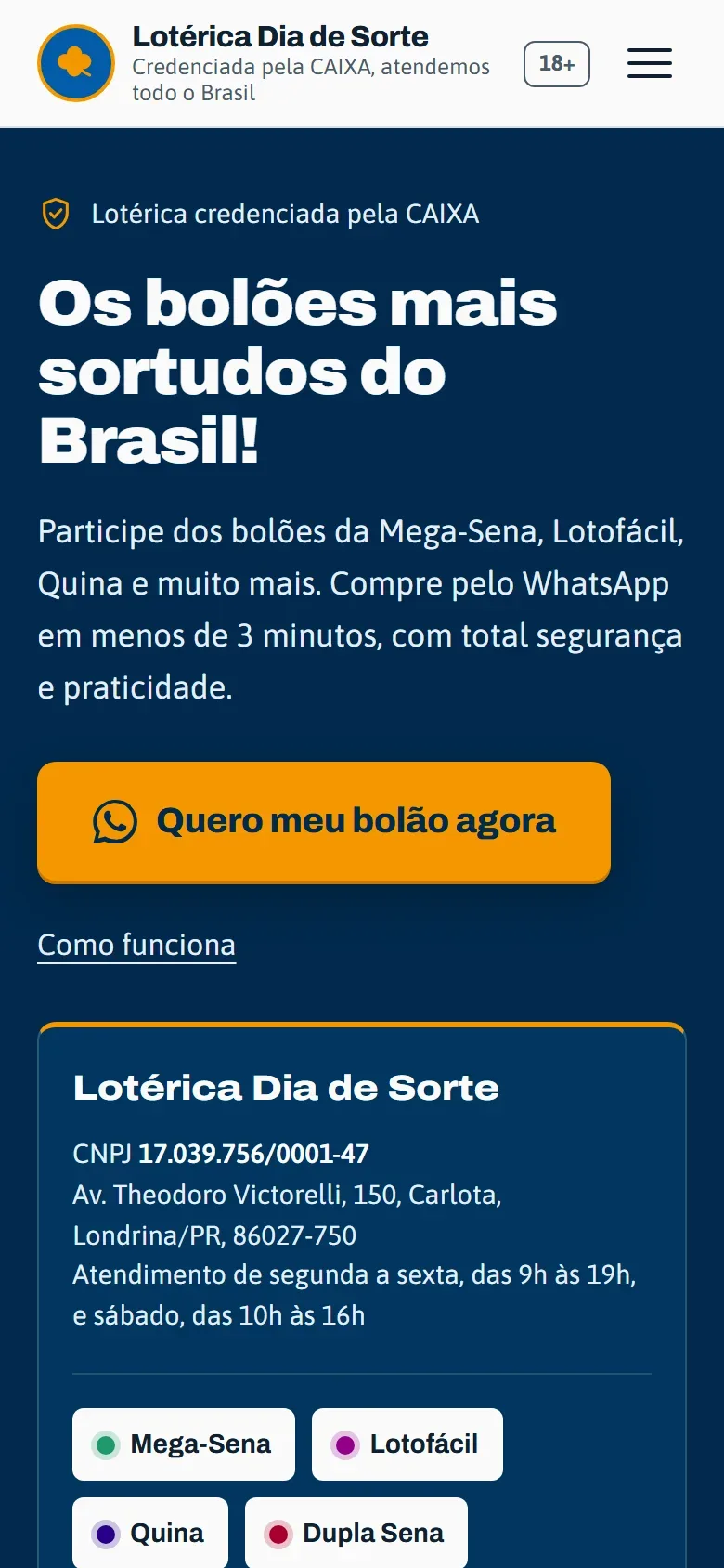 O mesmo site no celular